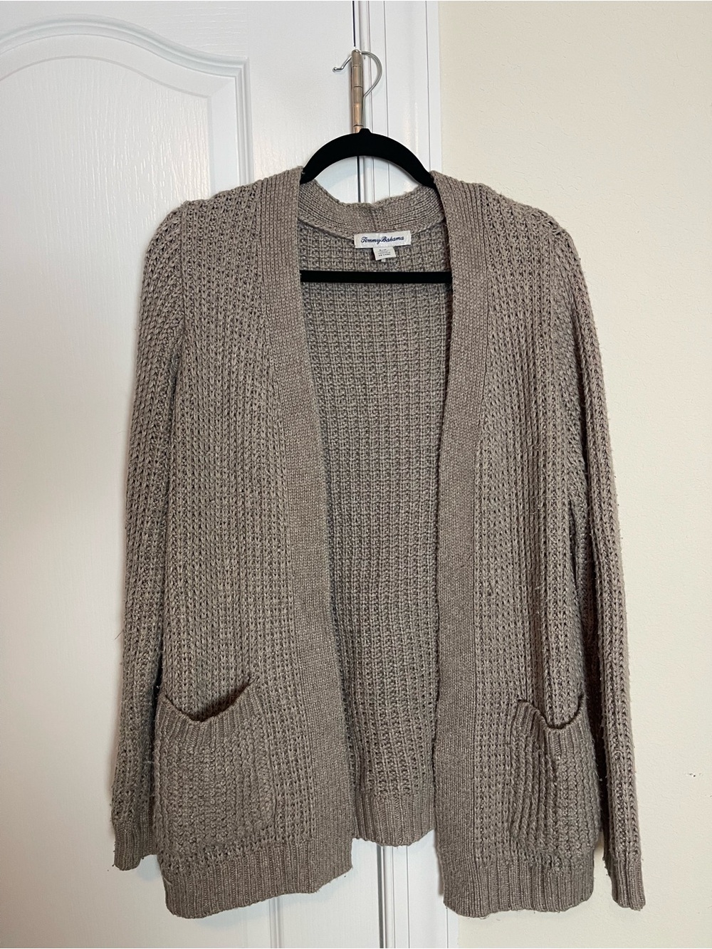 Tommy Bahama Wool Blend Open Front Knit Cardigan Taupe Gray S